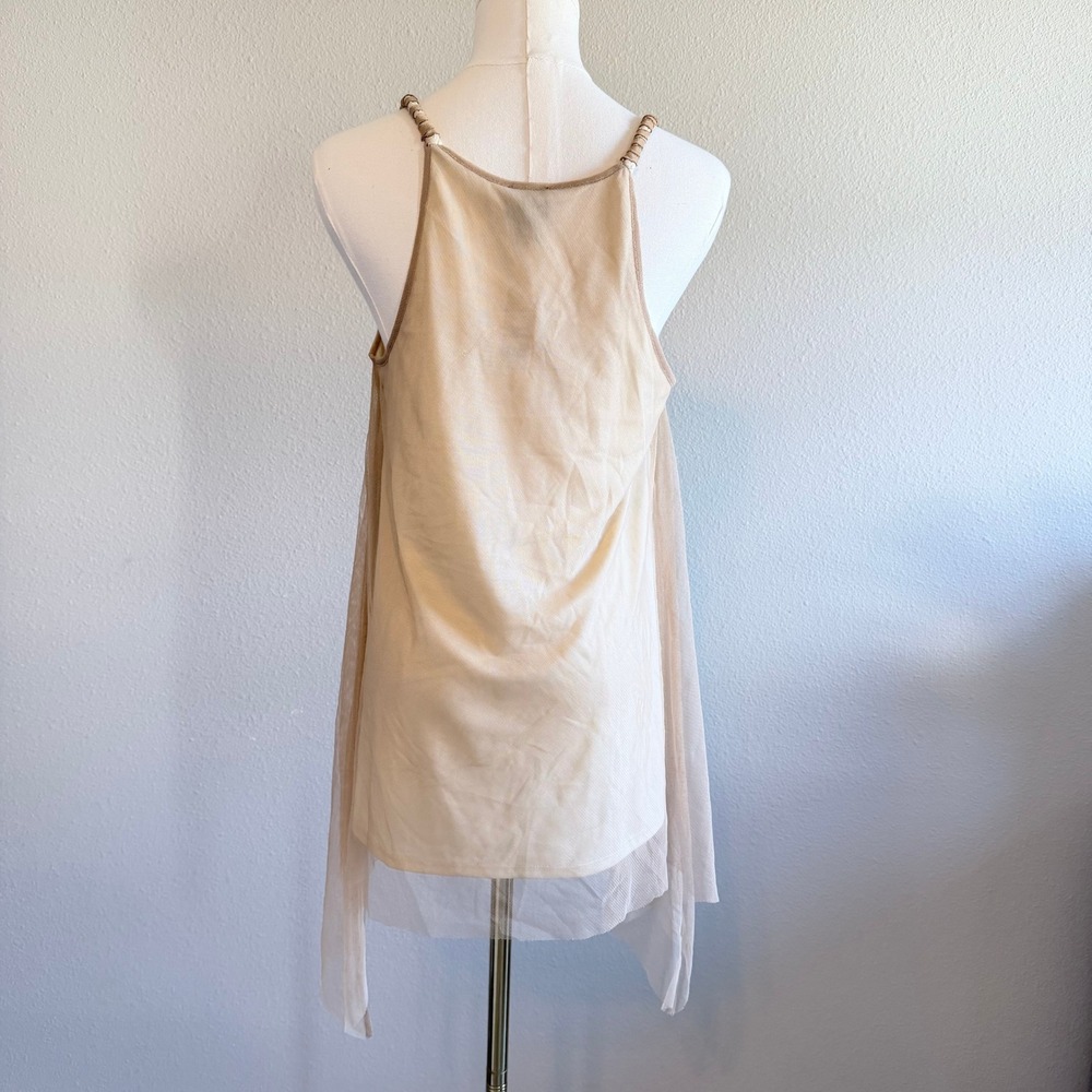 Authentic Icon Womens Boho Mesh Handkerchief Hem Tank Top Beige Medium NWT - Picture 4 of 7